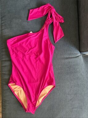 J. Crew One-Shoulder One-Piece Swimsuit in Bright Pink